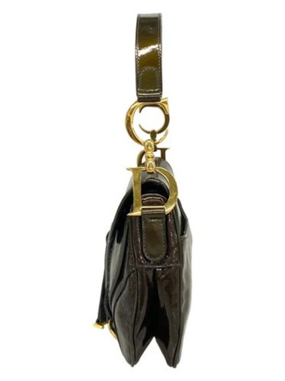 DIOR/ChristianDior Double Saddle Bag Dark Brown Patent Leather Shoulder Bag - Picture 4 of 15